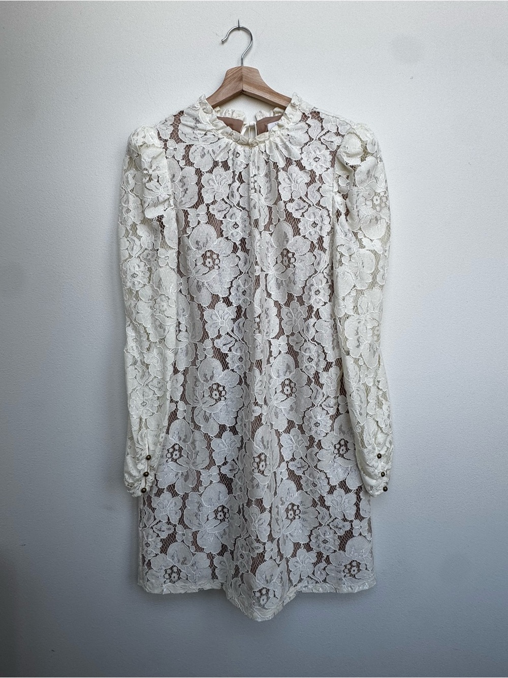 WAYF Ivory Lace Long-Sleeve Mini Dress